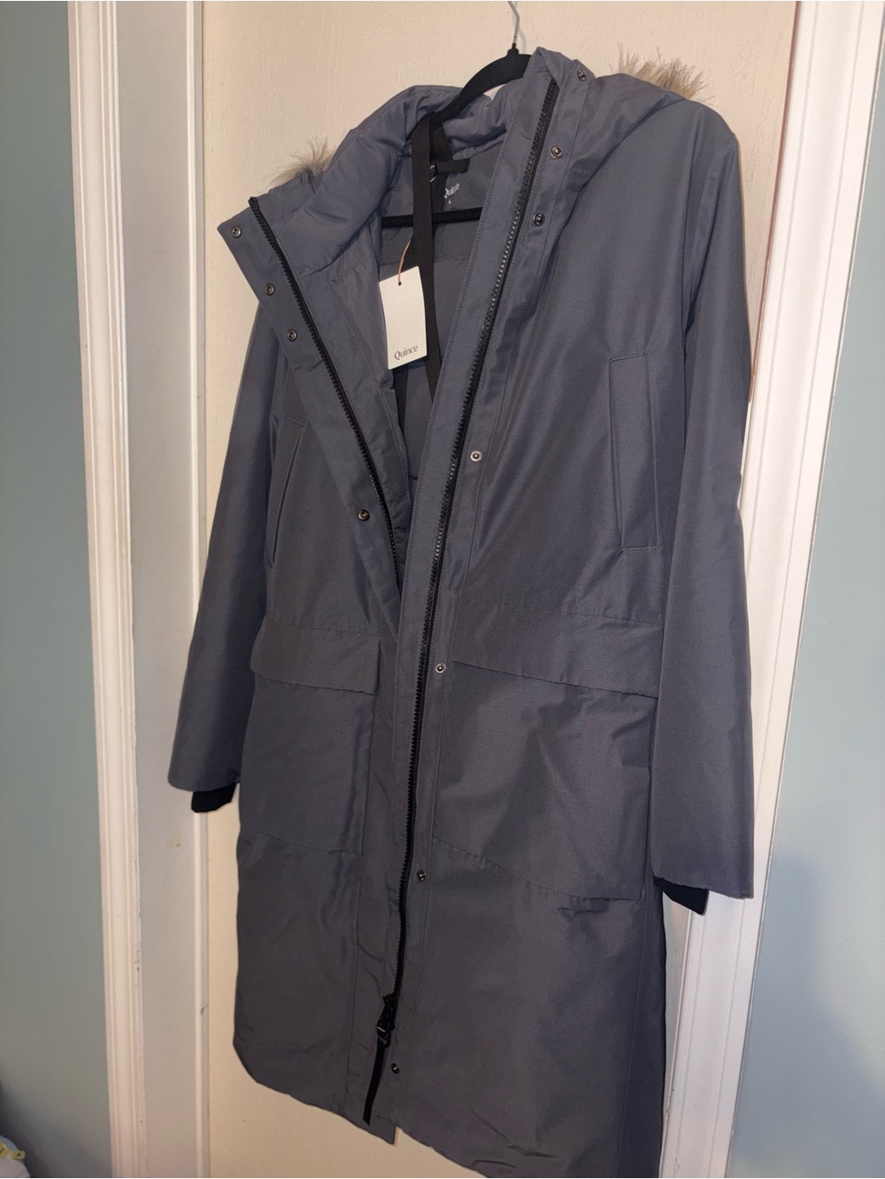 Quince Women's Responsible Down Hooded Long Parka in Carbon Grey